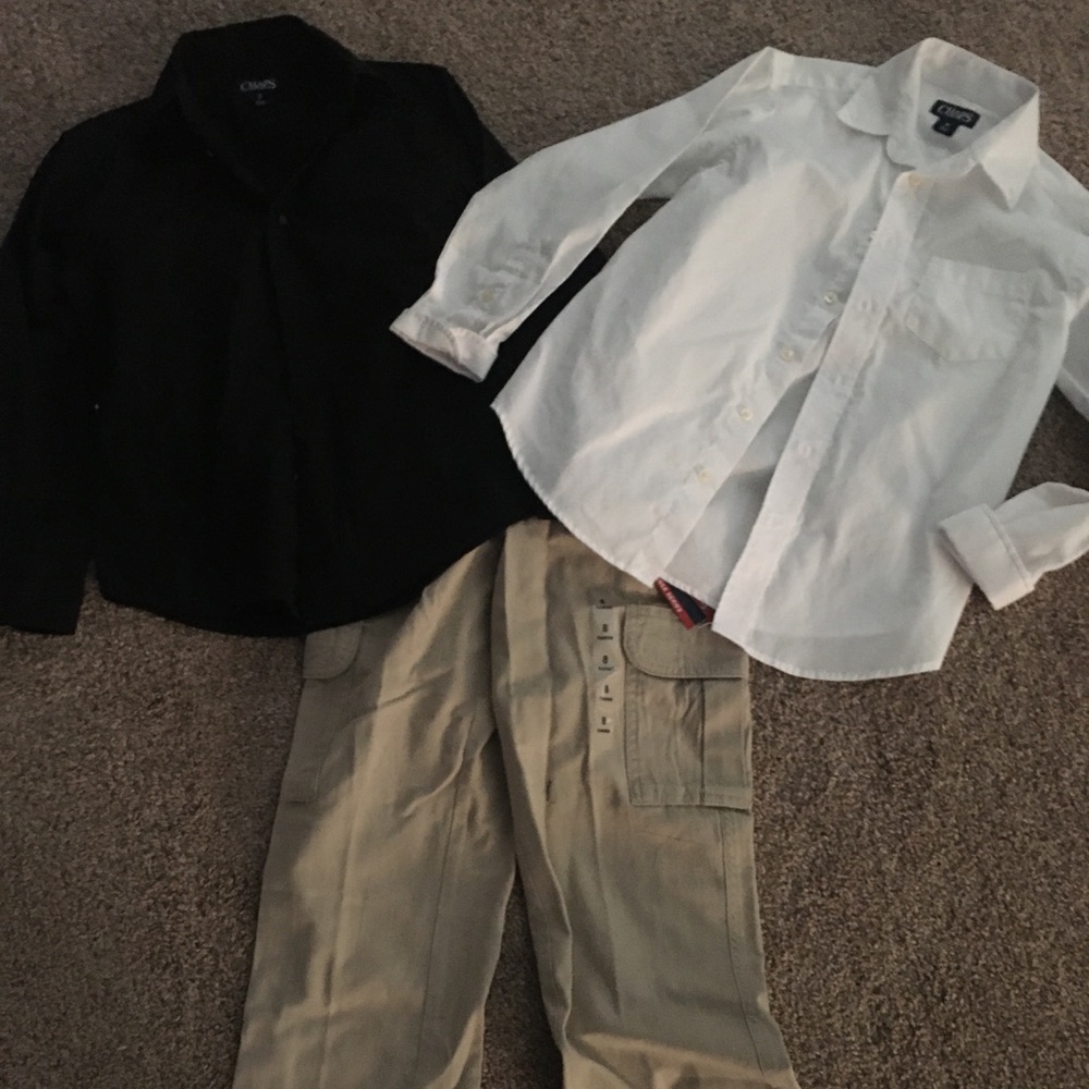 Boys size 8 Chaps long sleeved button shirts. Black one has tags still attached